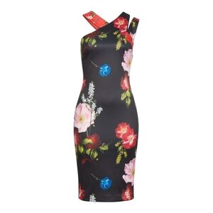 Ted Baker Polayo Berry Sundae Asymmetric Dress Floral One-Shoulder Dress US Sz 8